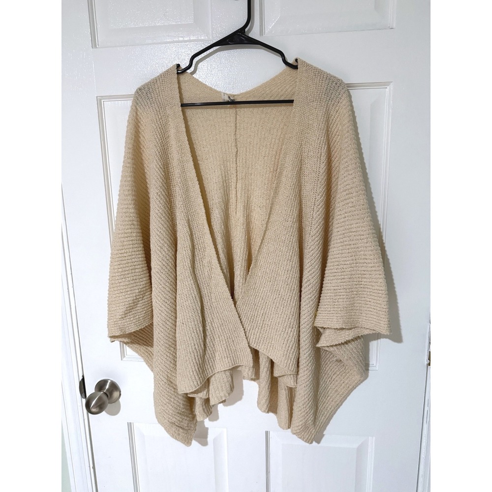 Akemi + Kin Anthropologie Cream Knit Open Front Poncho Cardigan Wrap One Size